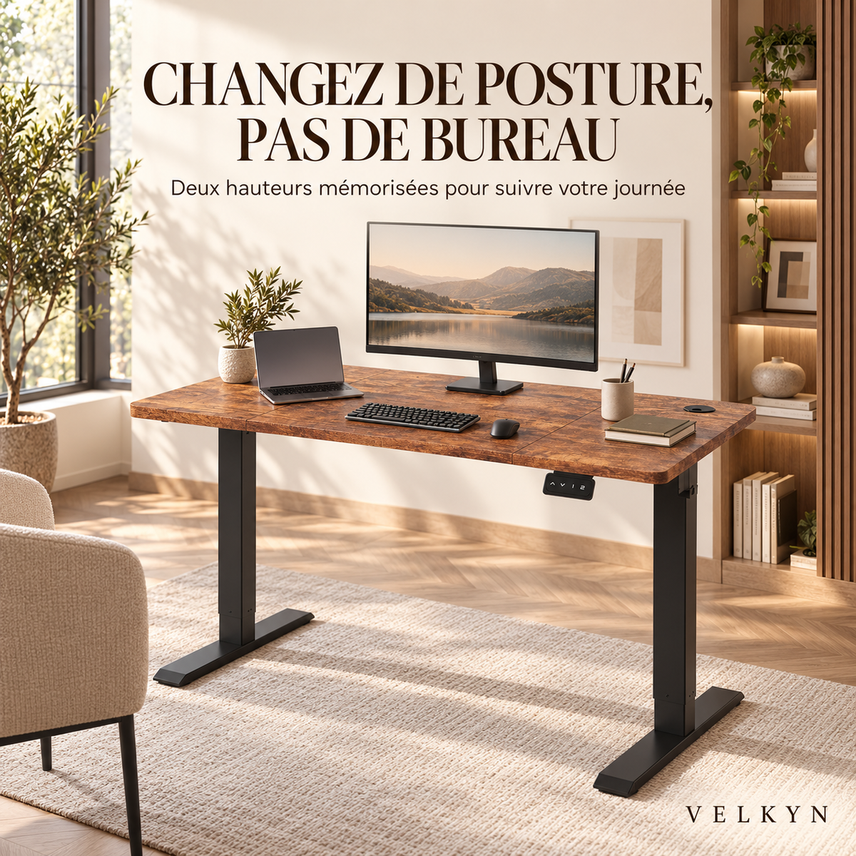 Bureau électrique assis-debout Velkyn – mise en situation dans un bureau