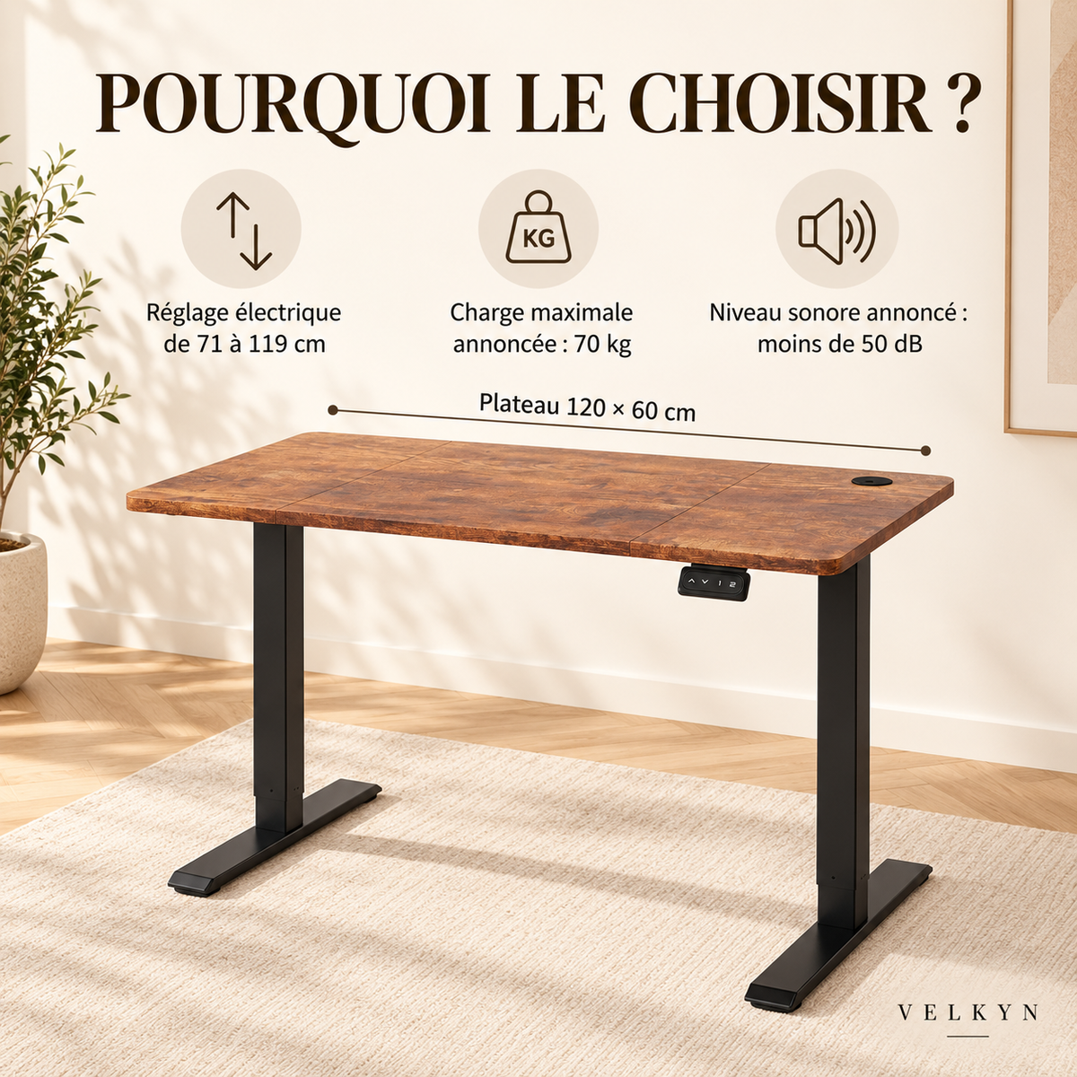 Bureau électrique assis-debout Velkyn – principaux avantages
