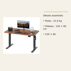 Bureau électrique Devoko – Plateau 120 × 60 cm – dimensions et caractéristiques
