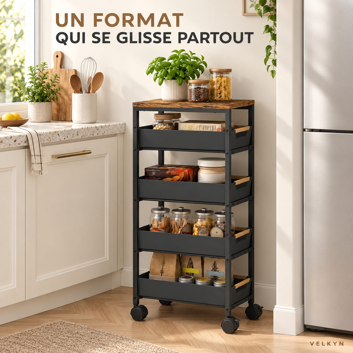 Desserte VELKYN étroite dans une cuisine