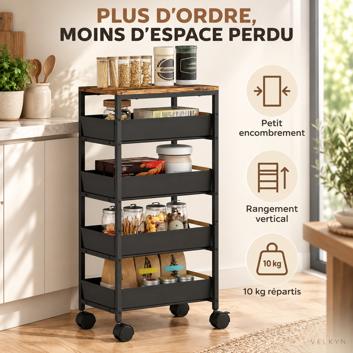 Bénéfices de rangement de la desserte VELKYN à 5 niveaux