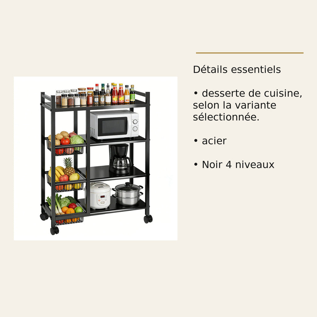 Desserte de cuisine mobile – 4 niveaux – dimensions et caractéristiques