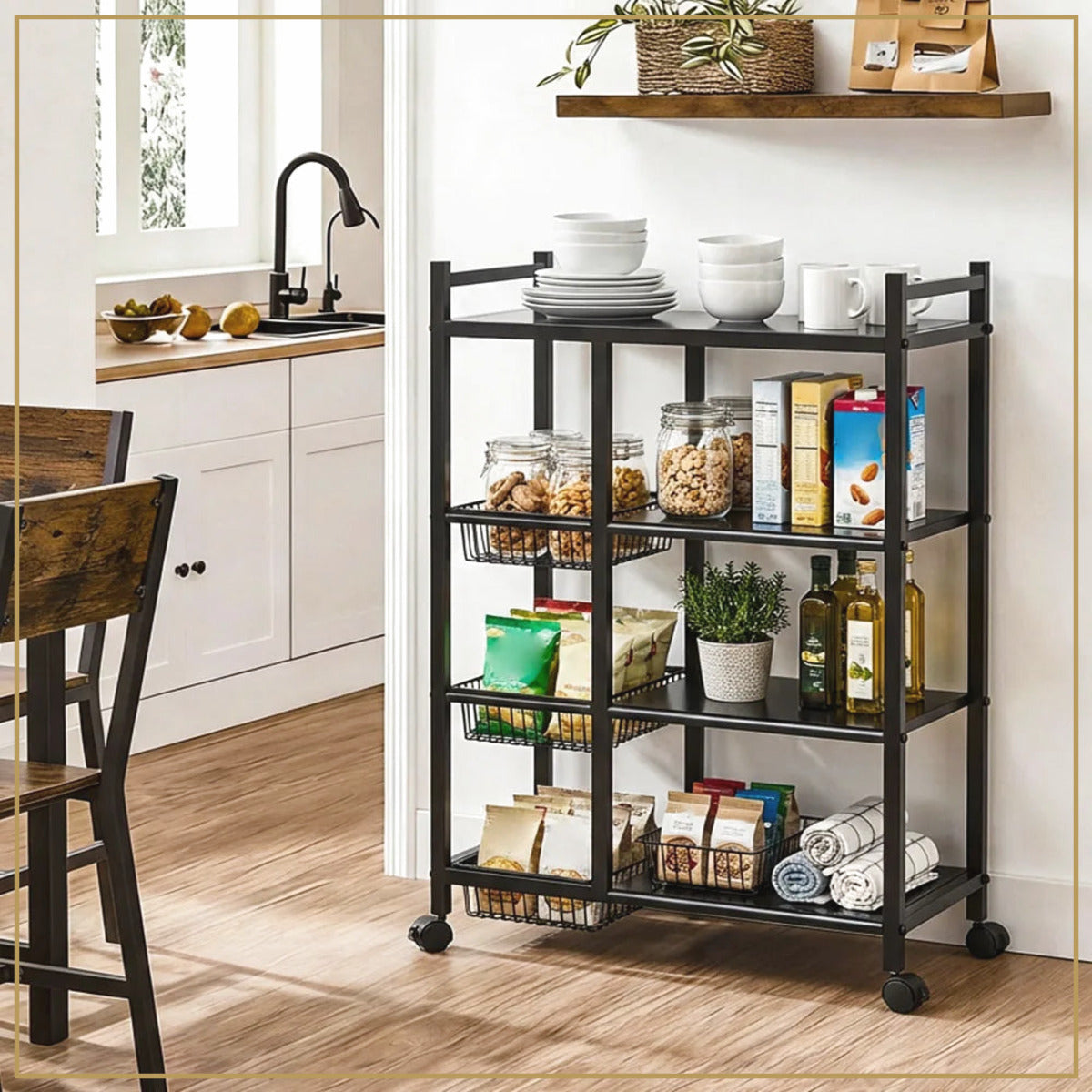Desserte de cuisine mobile – 4 niveaux – mise en situation