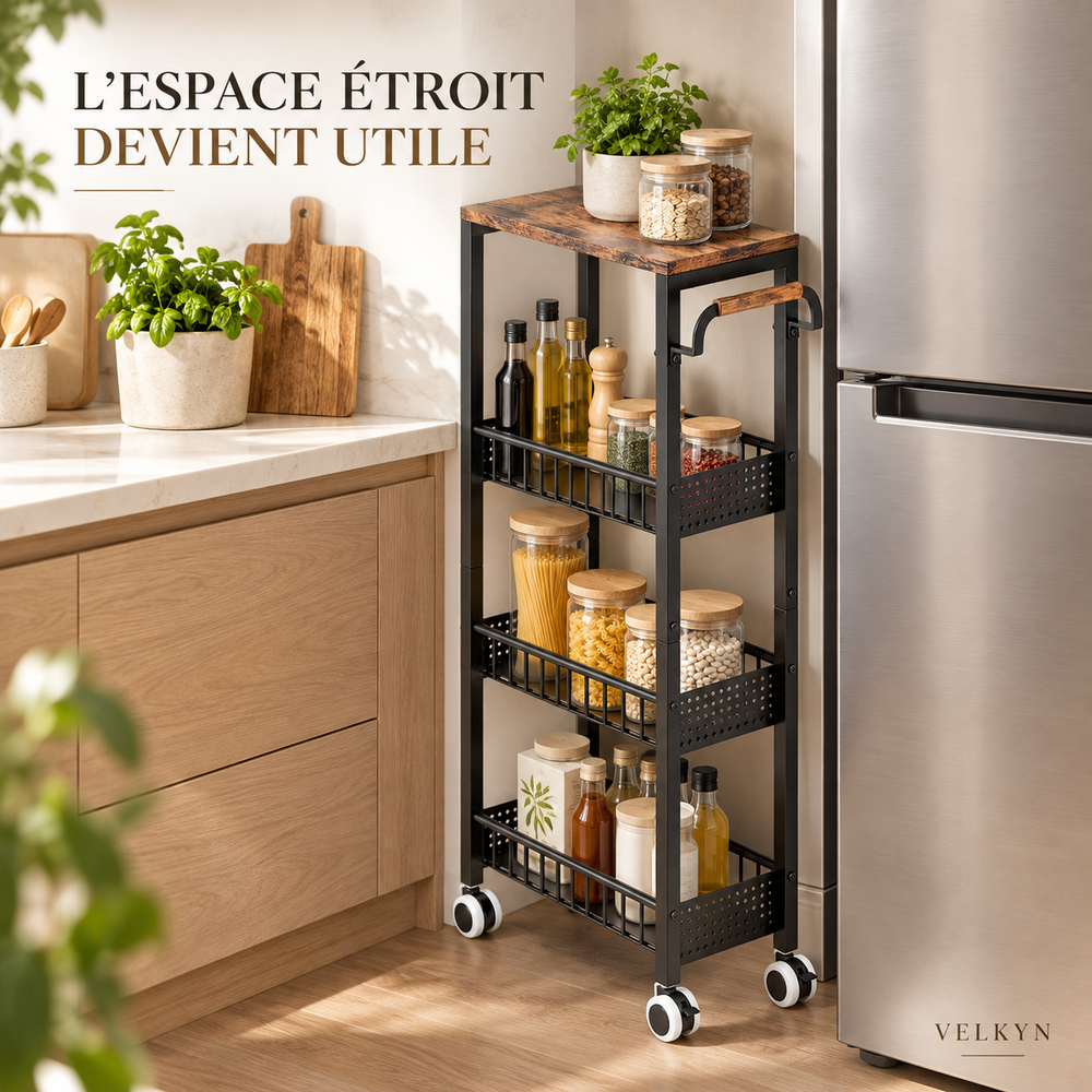 Desserte étroite VELKYN dans un espace de cuisine