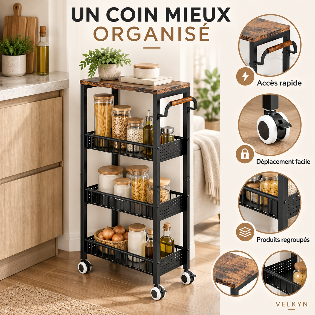 Bénéfices de rangement de la desserte étroite VELKYN