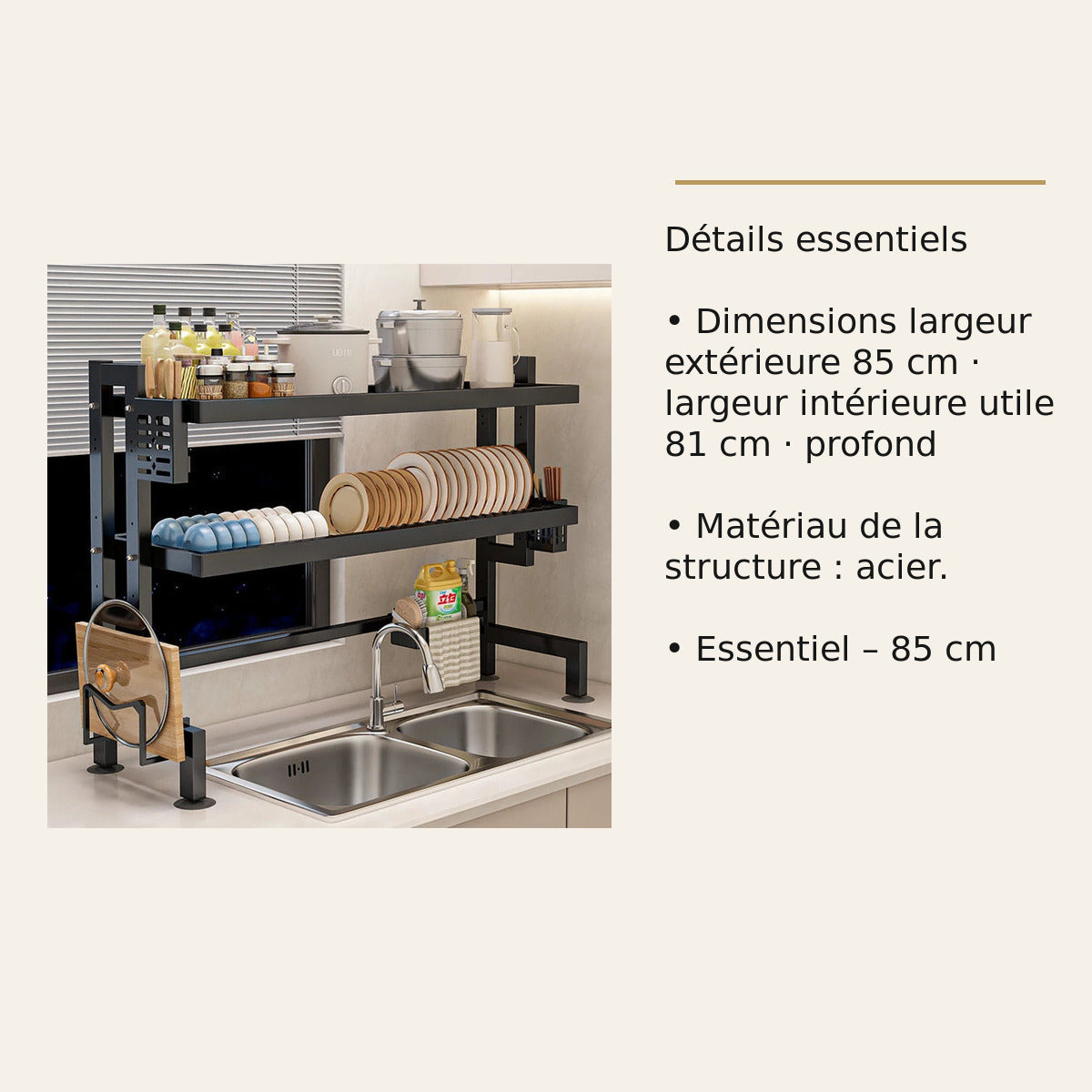 Égouttoir sur évier Nox – Acier noir – dimensions et caractéristiques