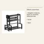 Étagère à épices – Acier noir, 3 niveaux – dimensions et caractéristiques