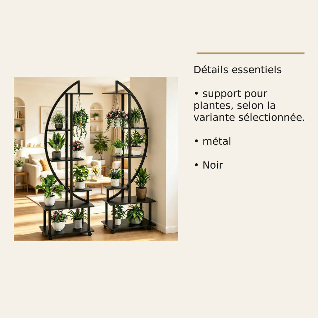 Étagère demi-lune pour plantes – 6 niveaux sur roulettes – dimensions et caractéristiques