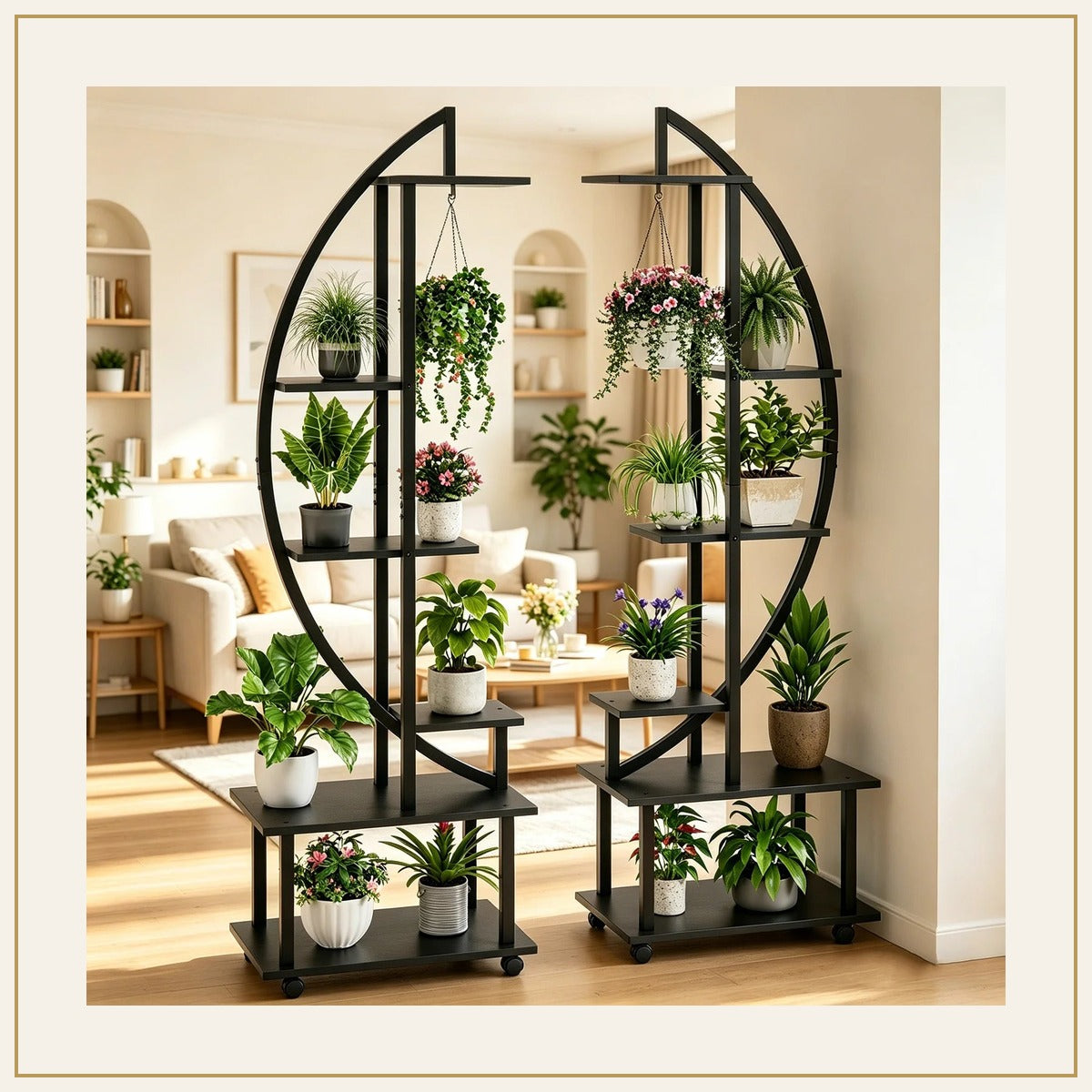 Étagère demi-lune pour plantes – 6 niveaux sur roulettes – vue principale