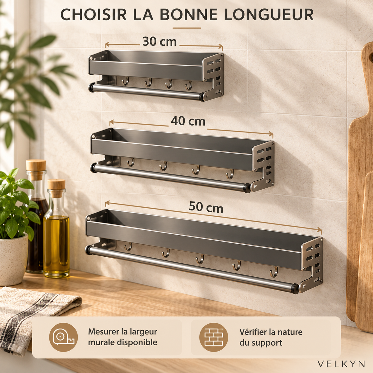 Formats 30, 40 et 50 cm de l’étagère murale VELKYN