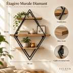 Détails de l’étagère Diamant VELKYN en bois et métal