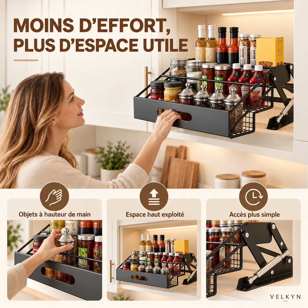 Bénéfices d’accès de l’étagère escamotable VELKYN