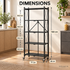Dimensions de l’étagère pliante VELKYN : 71 × 38 × 160 cm