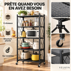 Détails de l’étagère pliante VELKYN sur roulettes