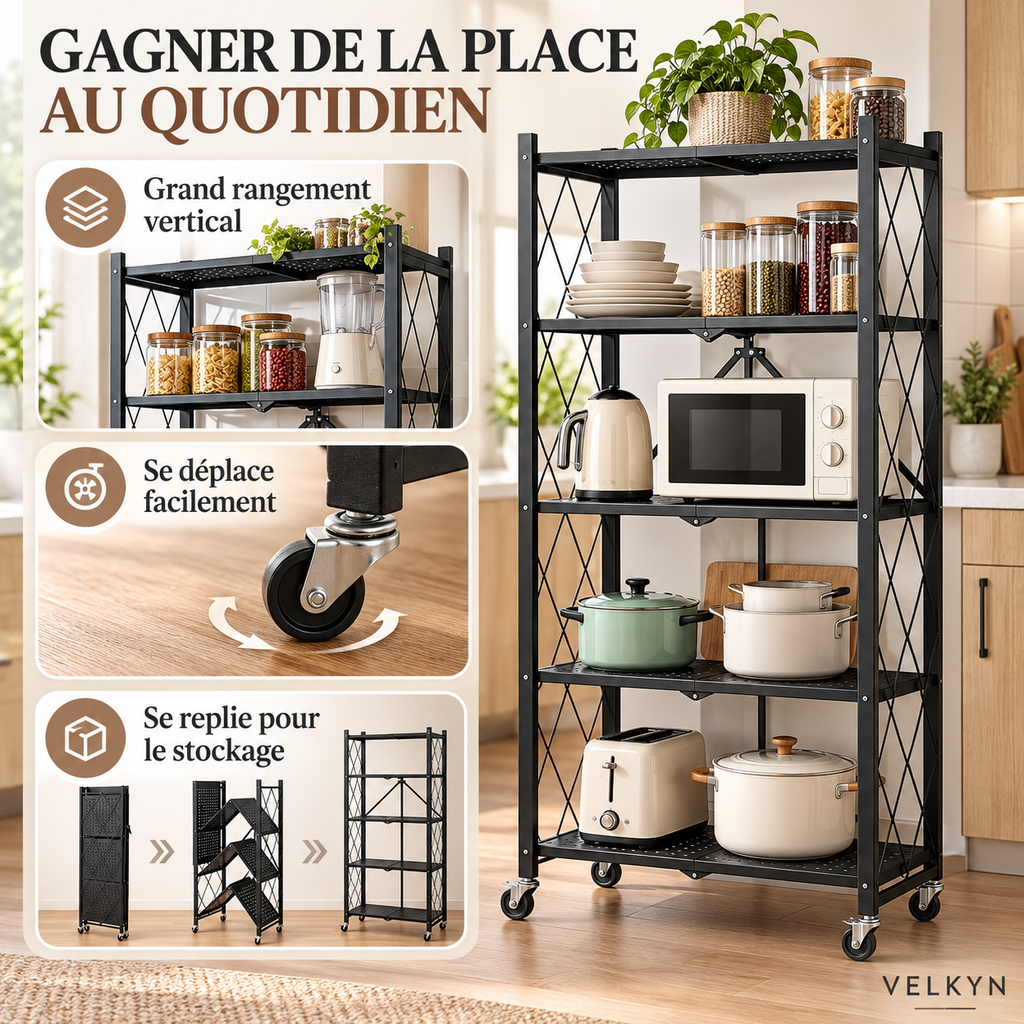 Bénéfices de rangement de l’étagère pliante VELKYN