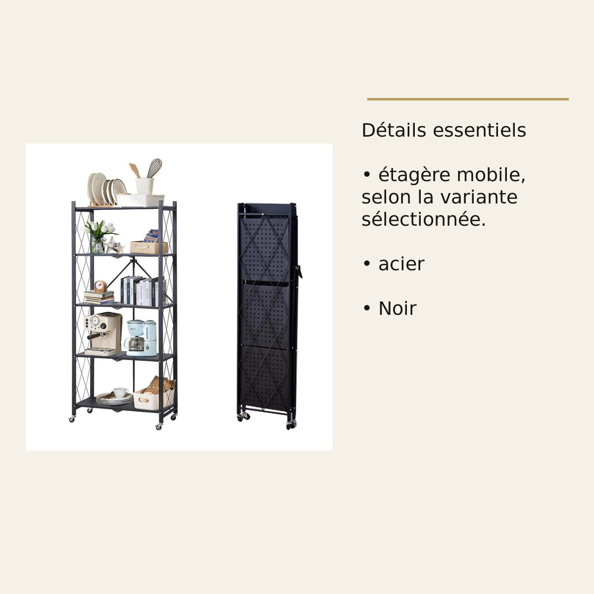 Étagère pliante sur roulettes – 5 niveaux – dimensions et caractéristiques