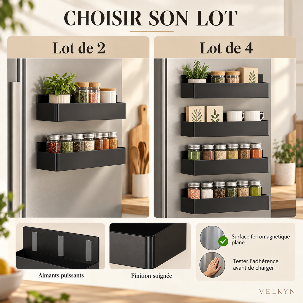 Choix entre lot de 2 et lot de 4 étagères VELKYN