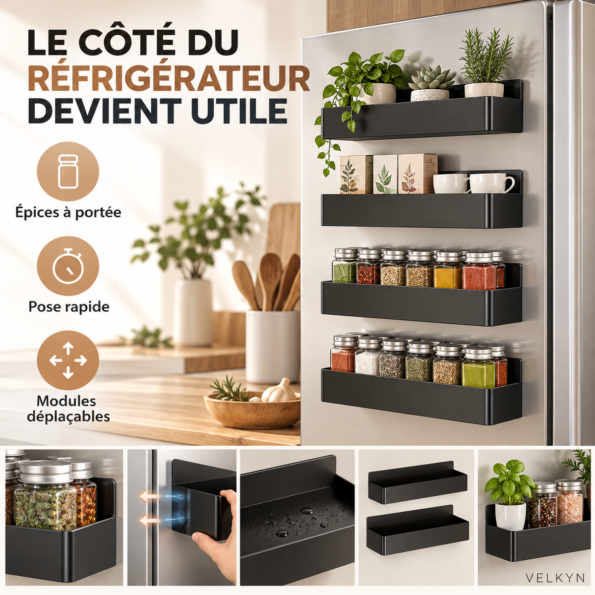 Bénéfices de rangement des étagères magnétiques VELKYN