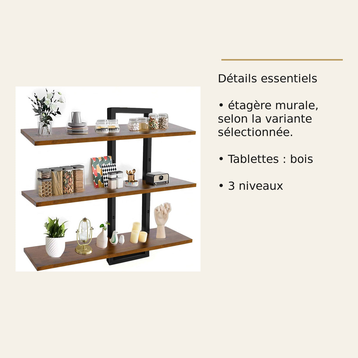 Étagères murales décalées – Bois et métal noir – dimensions et caractéristiques