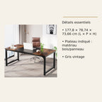 Grand bureau Tribesigns – 178 × 79 cm – dimensions et caractéristiques