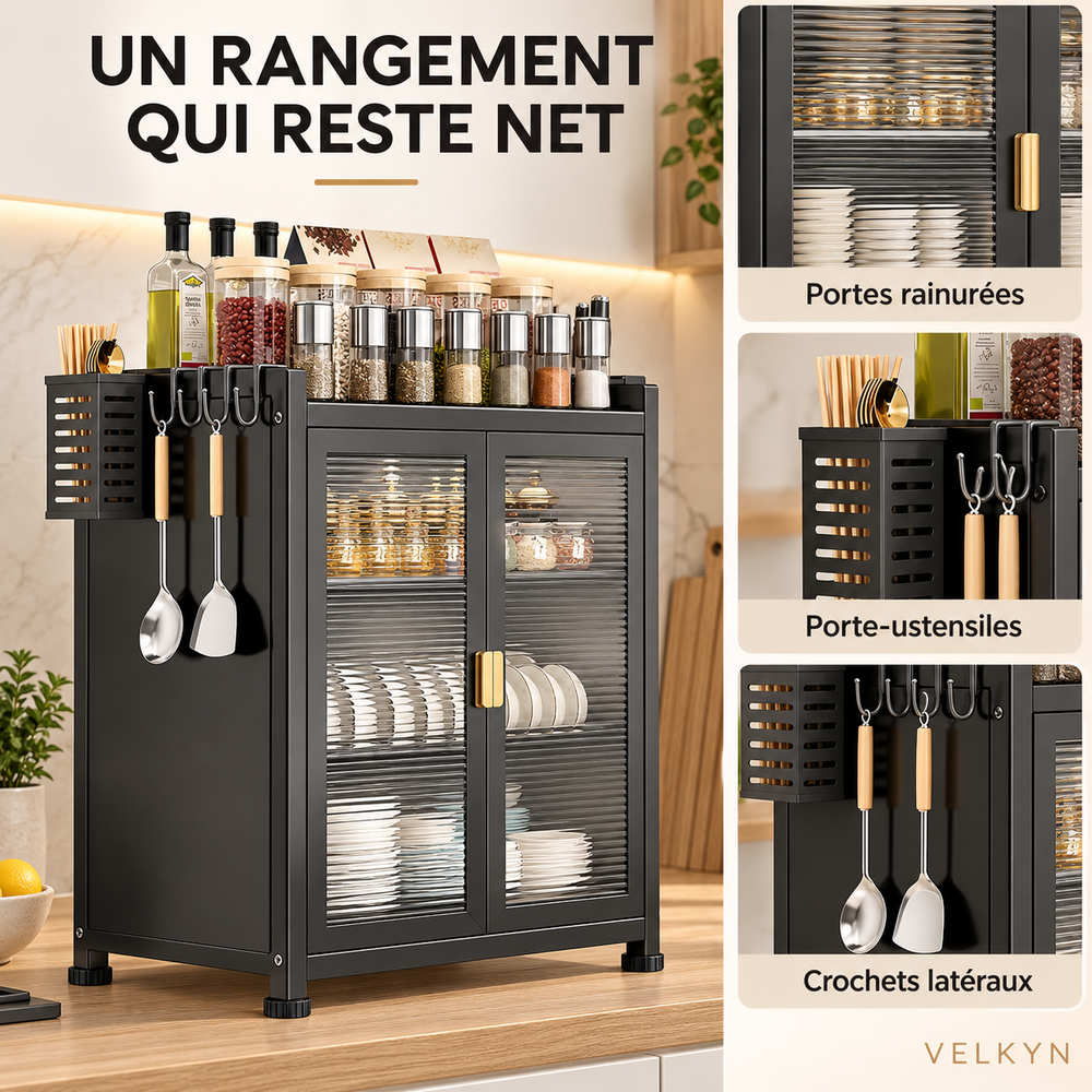Détails du meuble fermé VELKYN avec portes rainurées