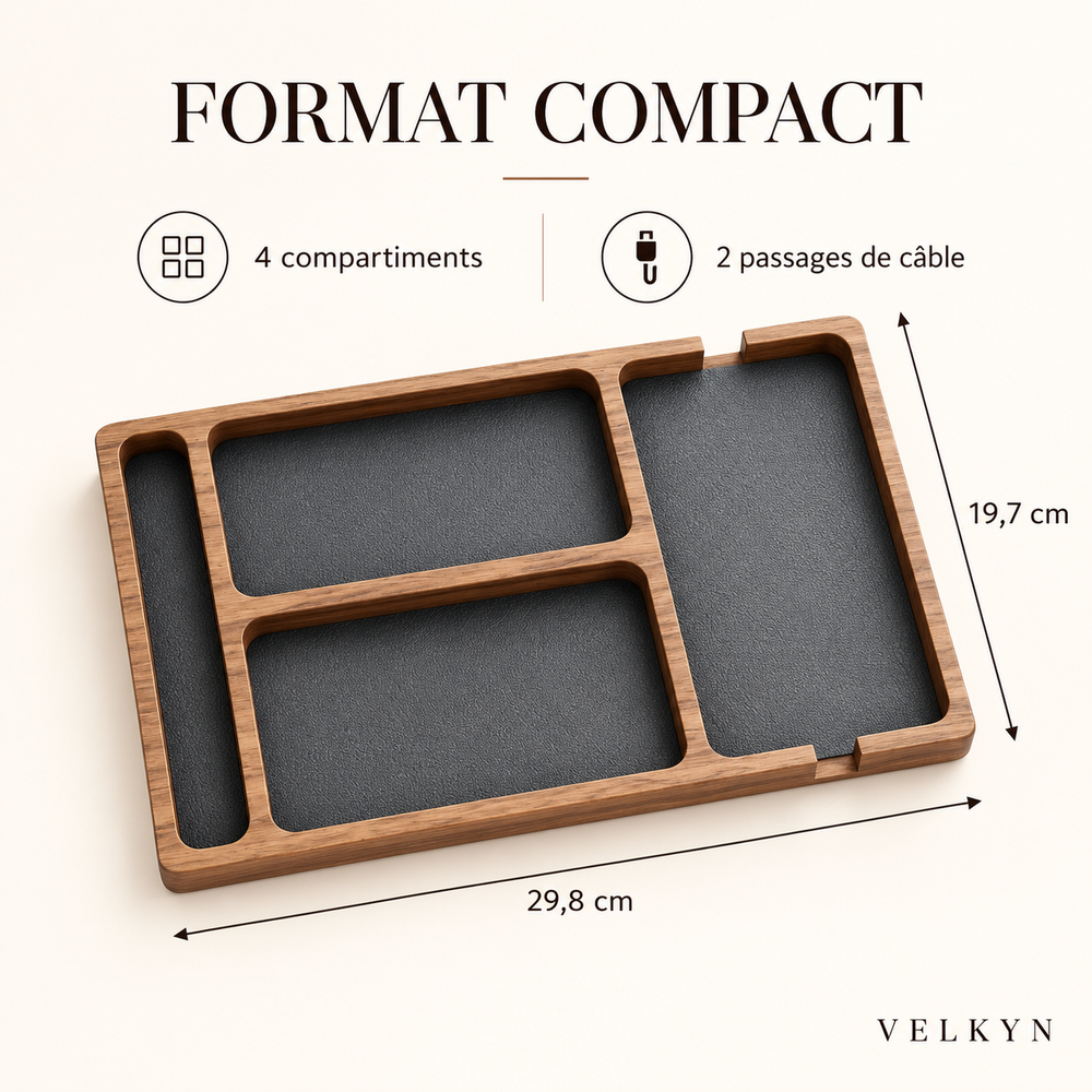 Organiseur de bureau en bois Velkyn – dimensions 29,8 × 19,7 cm