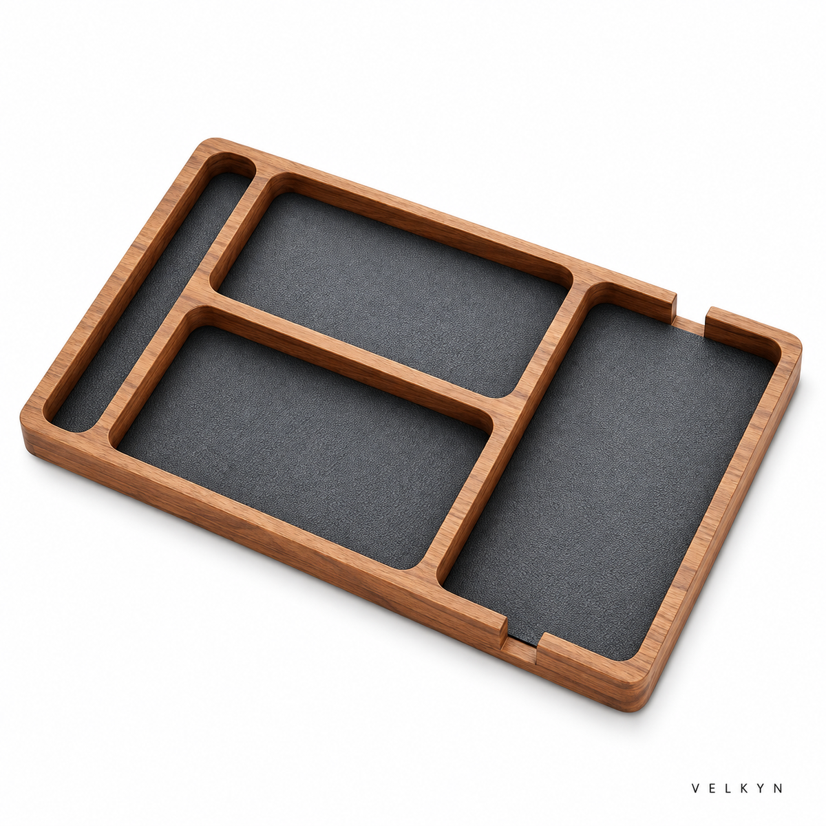 Organiseur de bureau en bois Velkyn – vue isométrique sur fond blanc