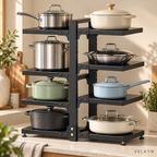 Organiseur VELKYN avec casseroles rangées sur 8 supports