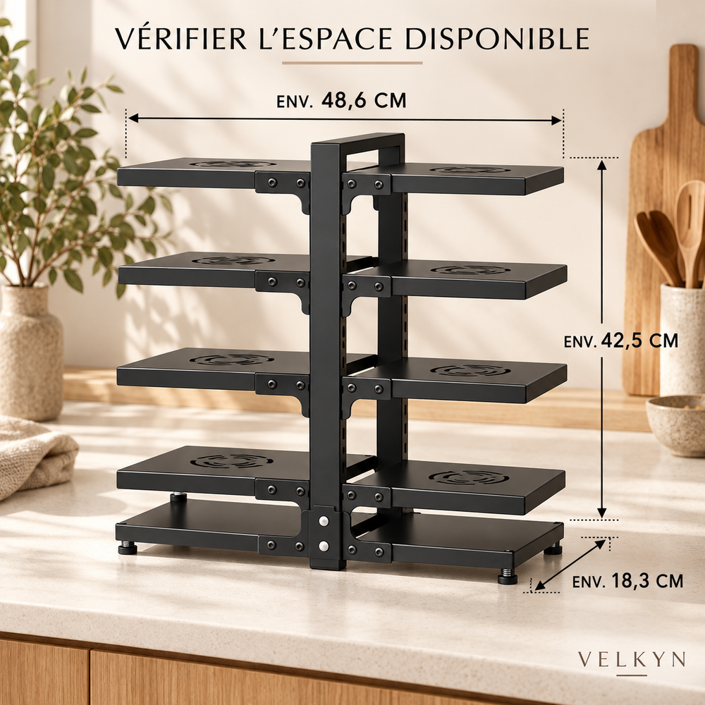 Dimensions de l’organiseur réglable pour casseroles VELKYN
