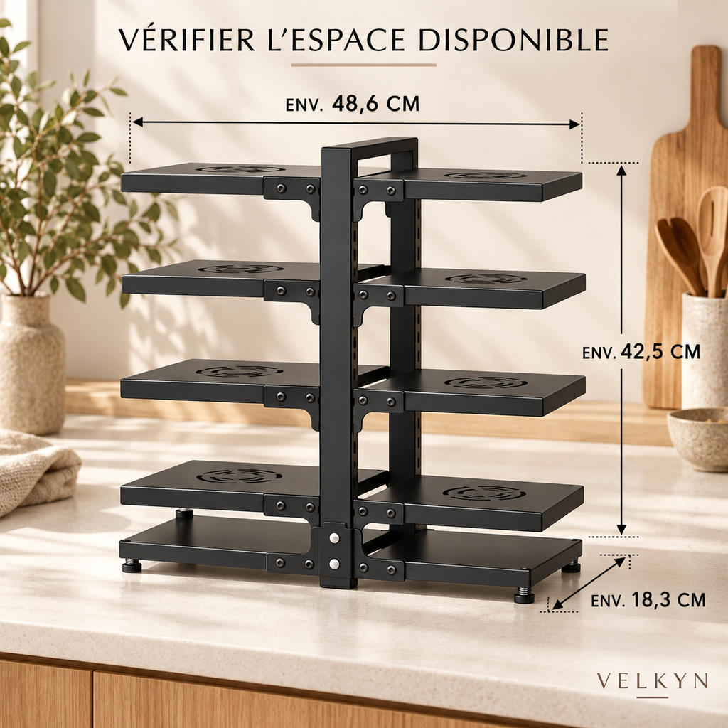 Dimensions de l’organiseur réglable pour casseroles VELKYN