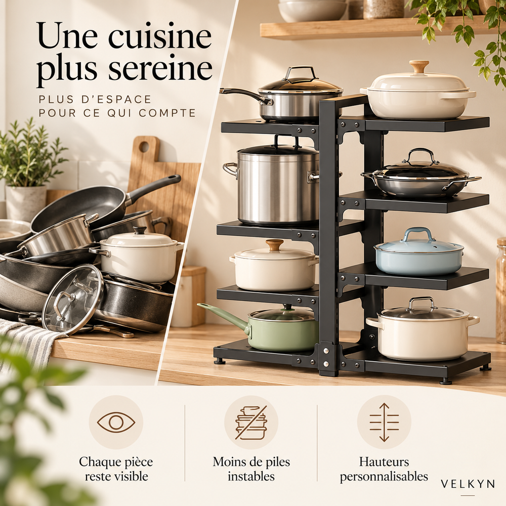 Bénéfices de l’organiseur réglable pour casseroles VELKYN