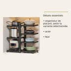 Organiseur réglable pour casseroles – Acier noir – dimensions et caractéristiques