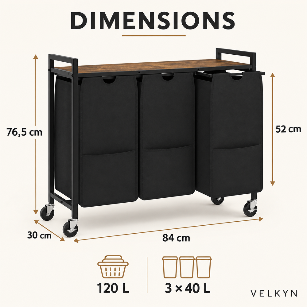 Panier à linge 120 L – dimensions 84 × 30 × 76,5 cm