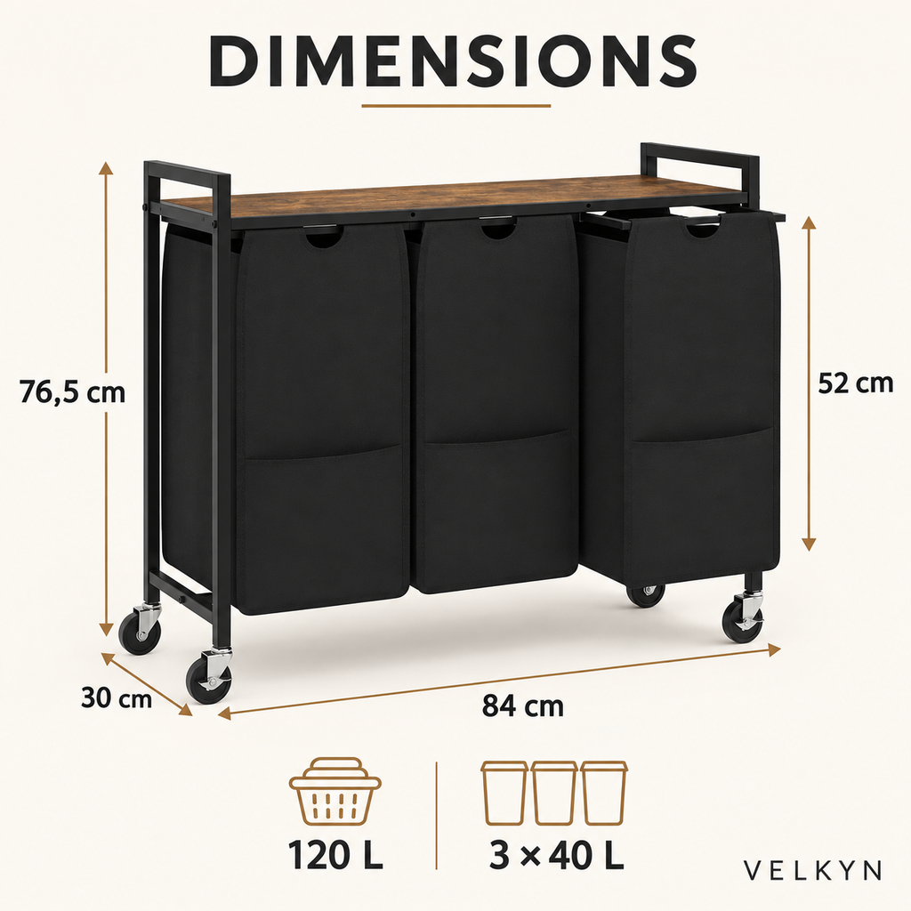 Panier à linge 120 L – dimensions 84 × 30 × 76,5 cm