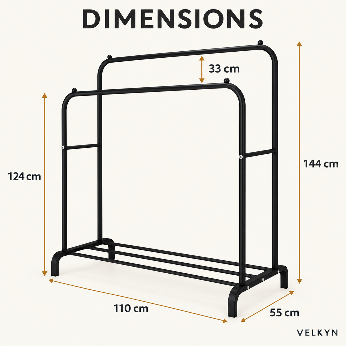 Portant double – dimensions 110 × 55 × 144 cm