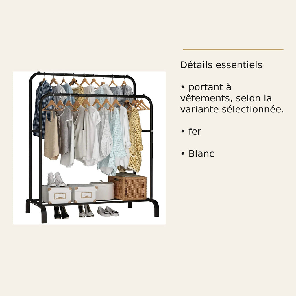 Portant double avec étagère à chaussures – Fer – dimensions et caractéristiques