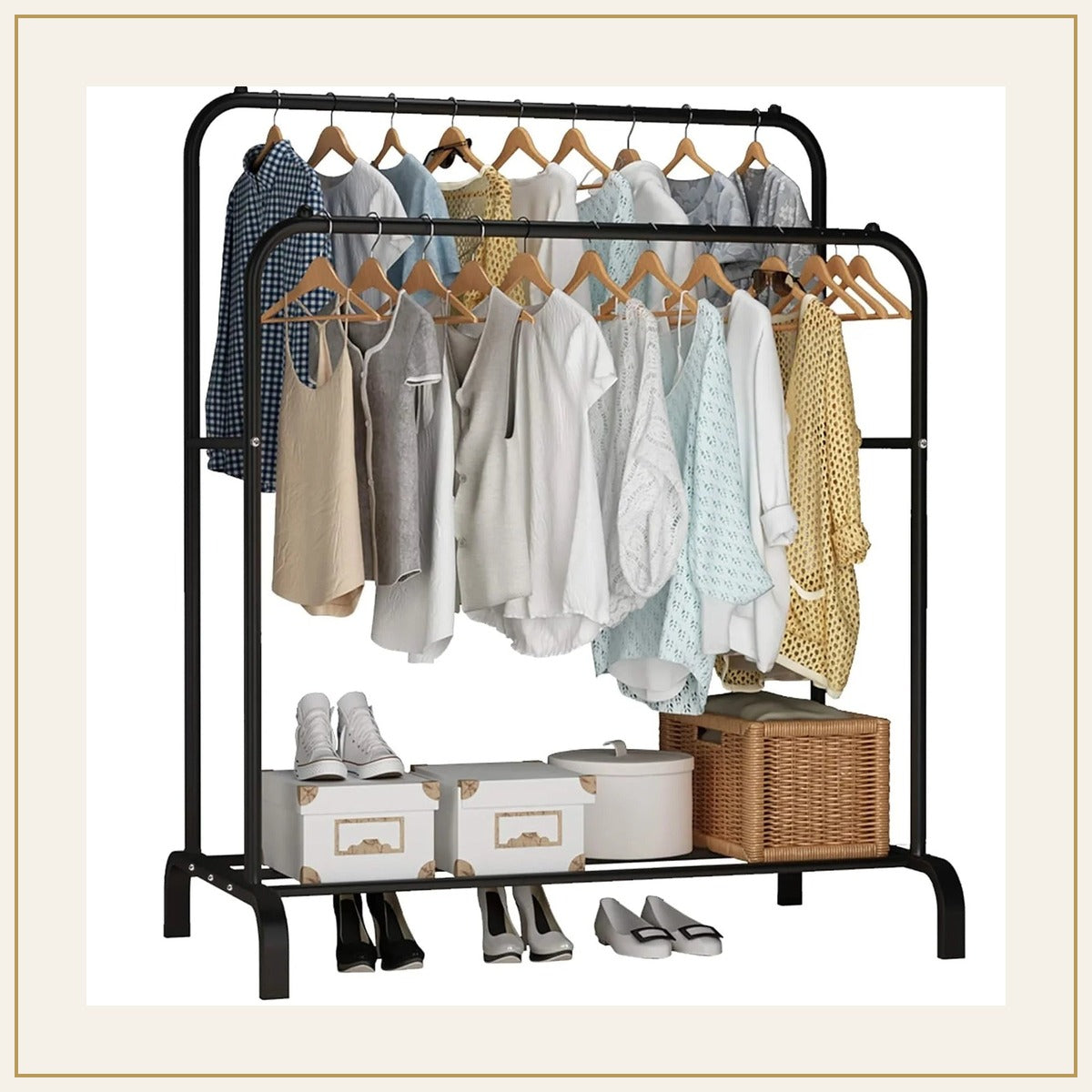 Portant double avec étagère à chaussures – Fer – vue principale