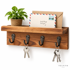 Porte-clés mural avec rangement courrier – Bois