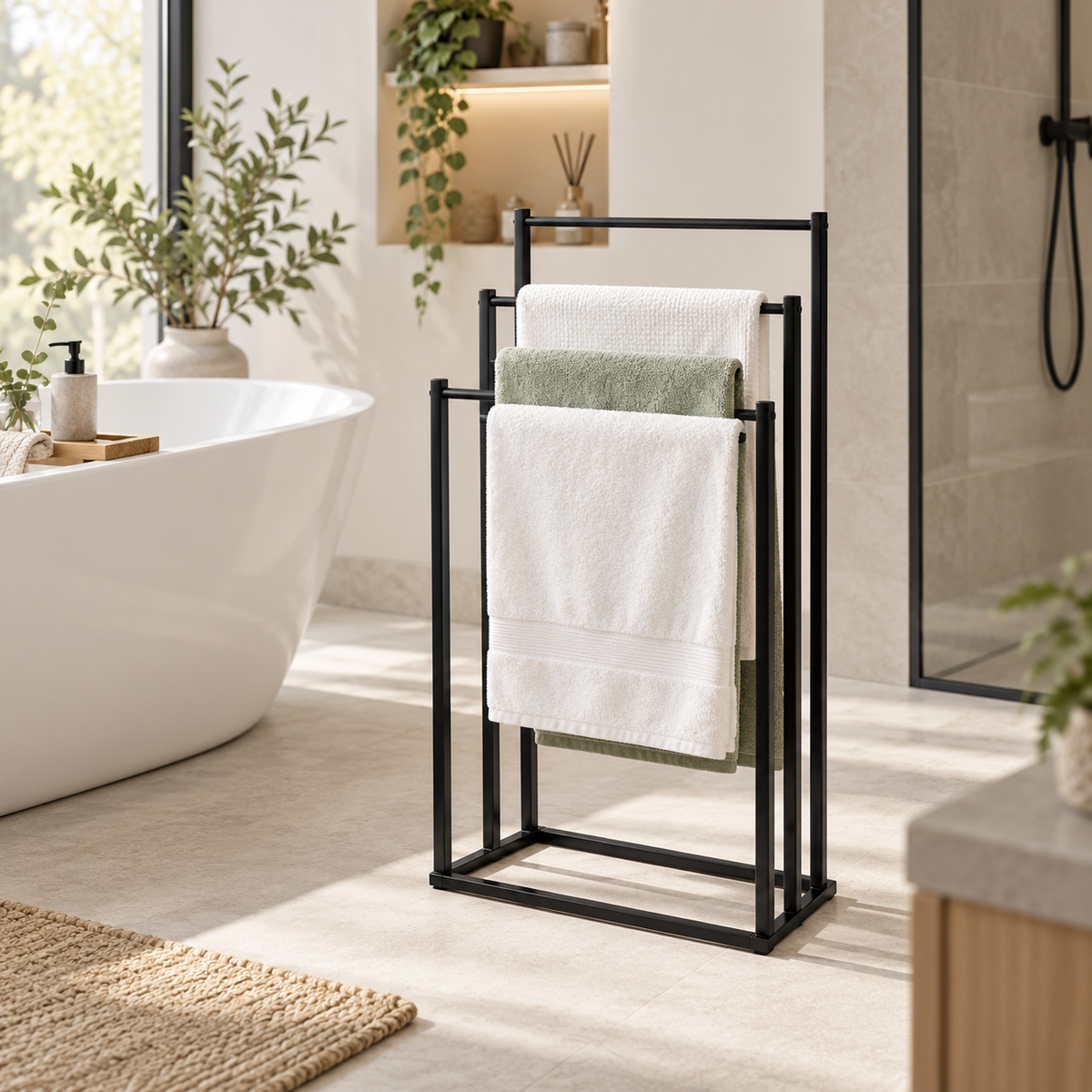 Porte-serviettes sur pied – 3 niveaux