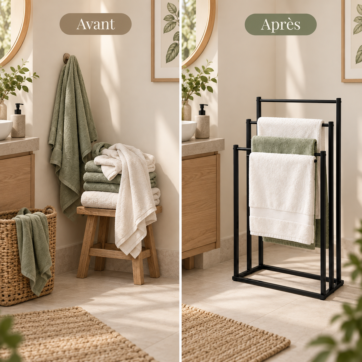 Porte-serviettes sur pied – 3 niveaux