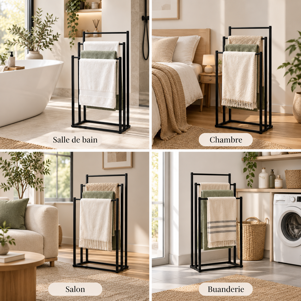 Porte-serviettes sur pied – 3 niveaux