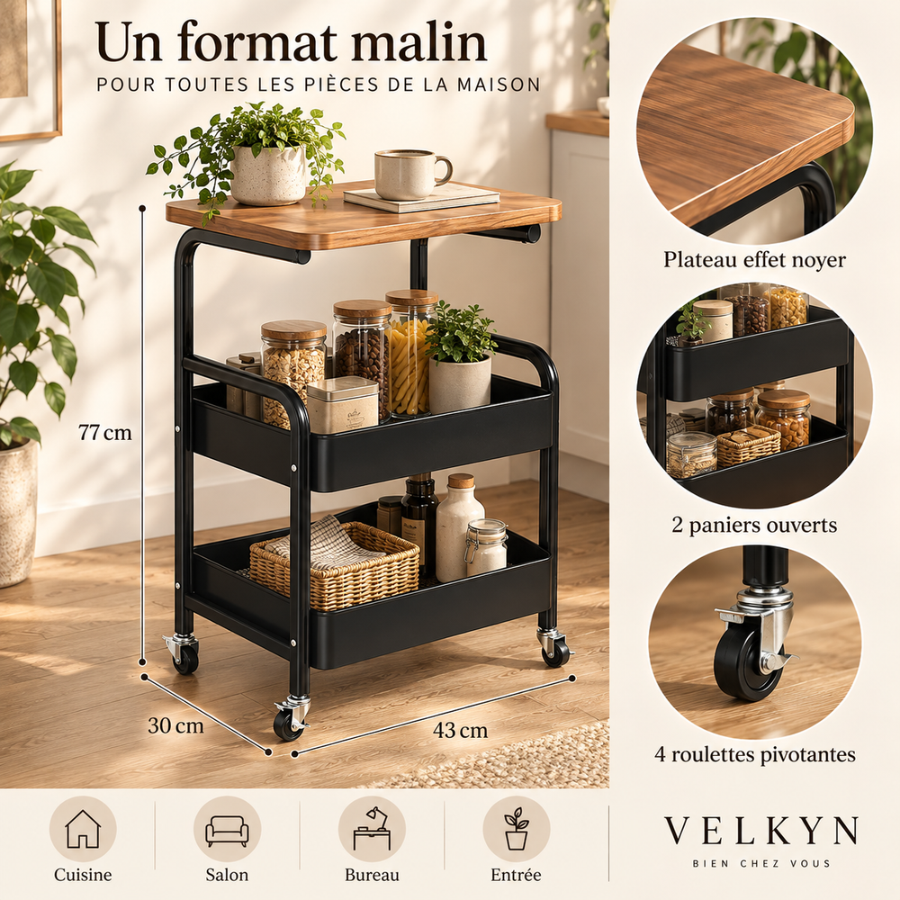 Détails du présentoir mobile VELKYN sur roulettes