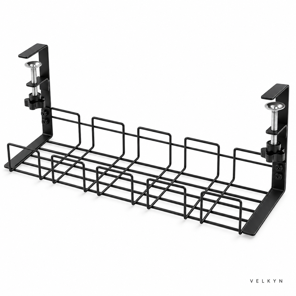 Range-câbles sous bureau Velkyn – vue isométrique sur fond blanc