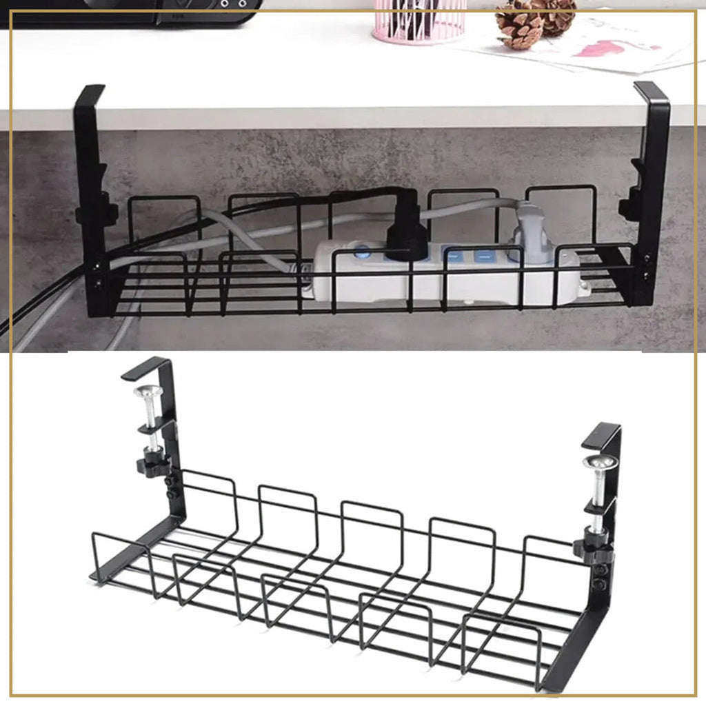 Range-câbles sous bureau – Métal noir – mise en situation