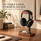 Support casque premium Velkyn – mise en situation sur un bureau
