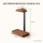 Support casque premium Velkyn – dimensions du support et de la base