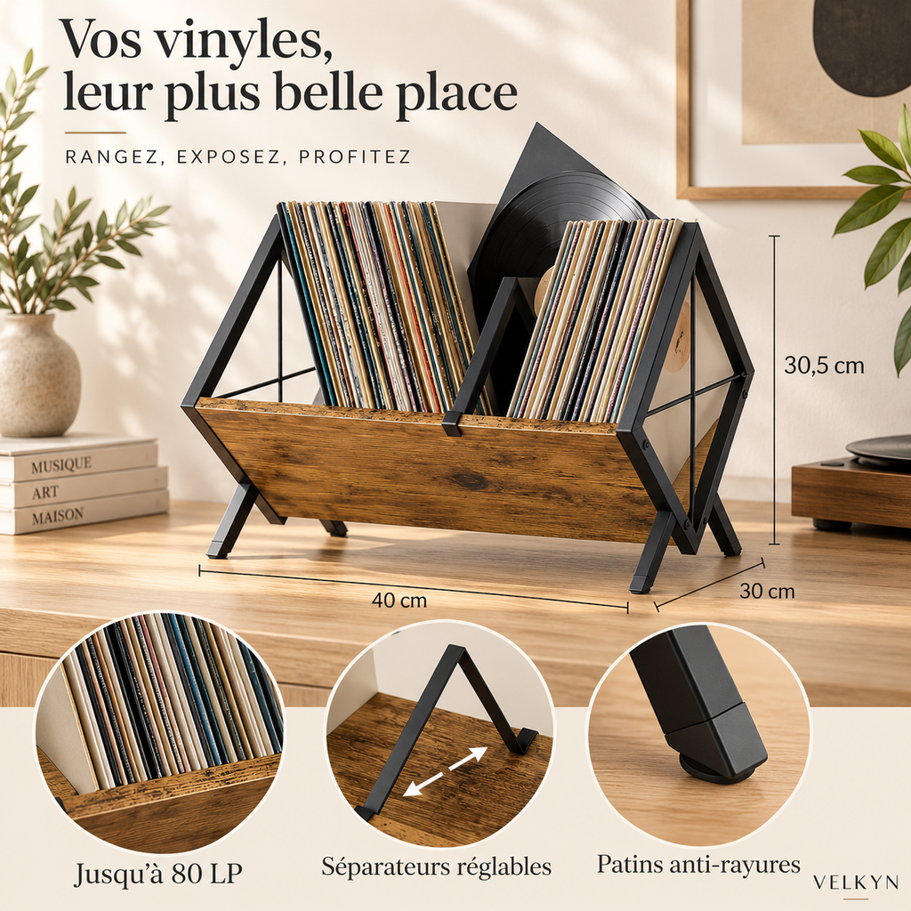 Détails du support pour disques vinyles VELKYN