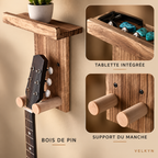 Support mural pour guitare – détails du bois et de la tablette