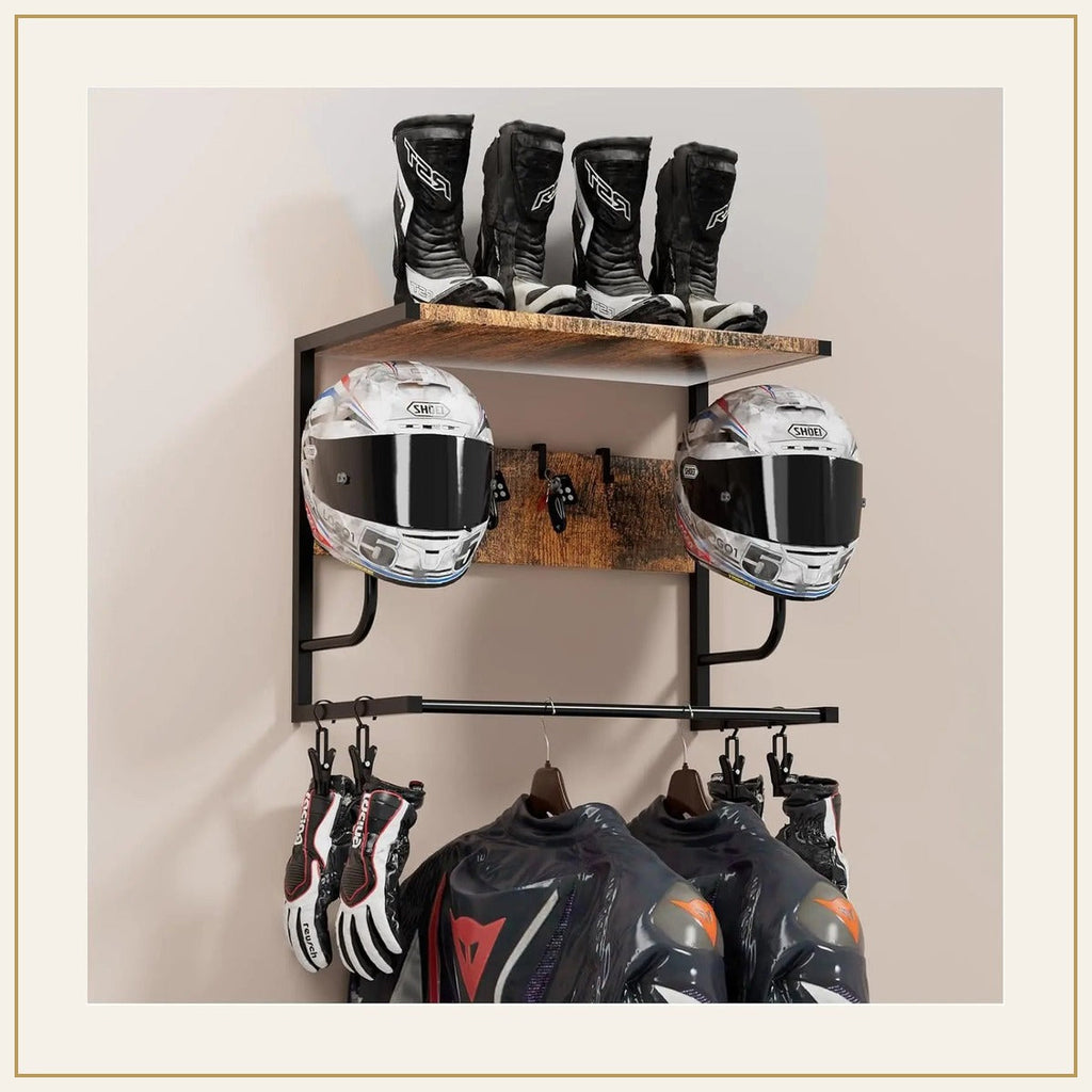 Support mural pour casque et équipement moto – Métal noir – vue principale