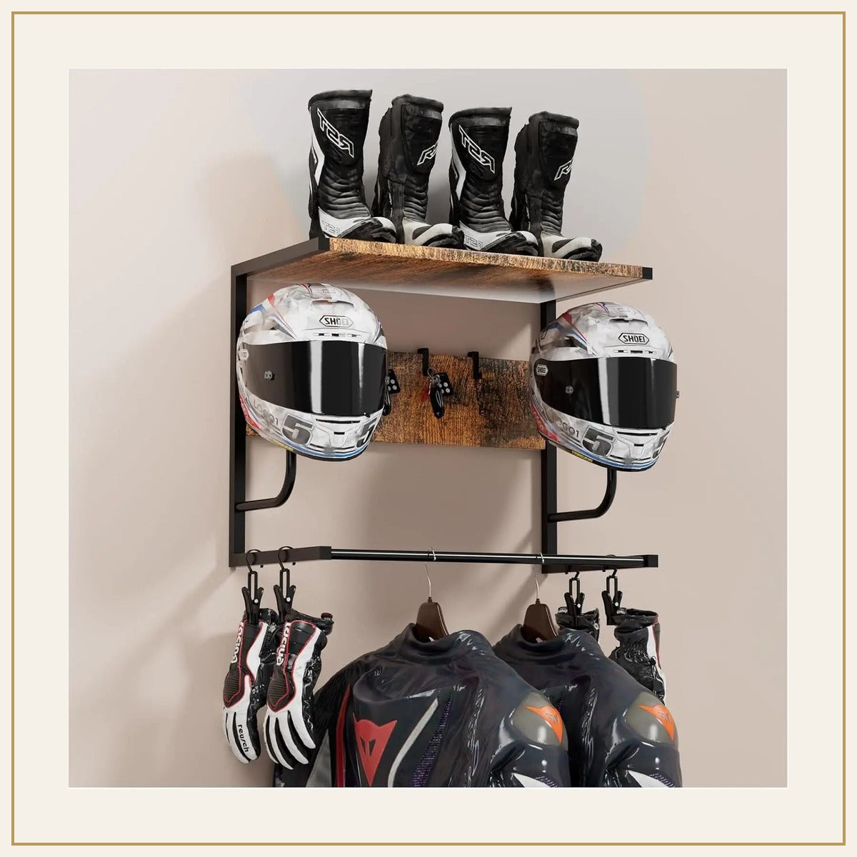 Support mural pour casque et équipement moto – Métal noir – vue principale